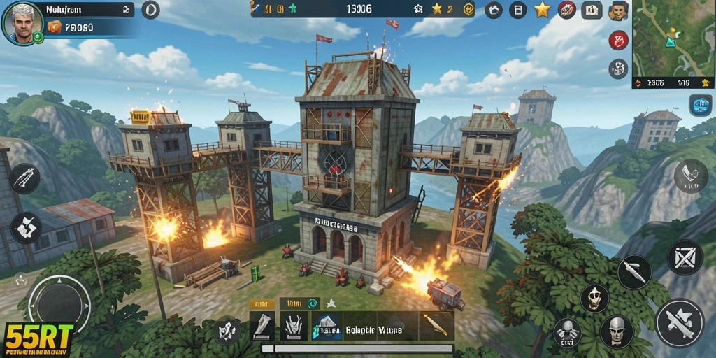 Screenshot menampilkan aksi seru dalam permainan Tower Defense 55RT.