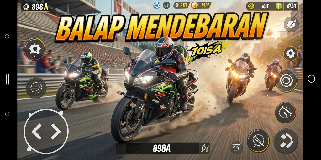 Tampilan gameplay mendebarkan di 898A dengan berbagai trek balap.