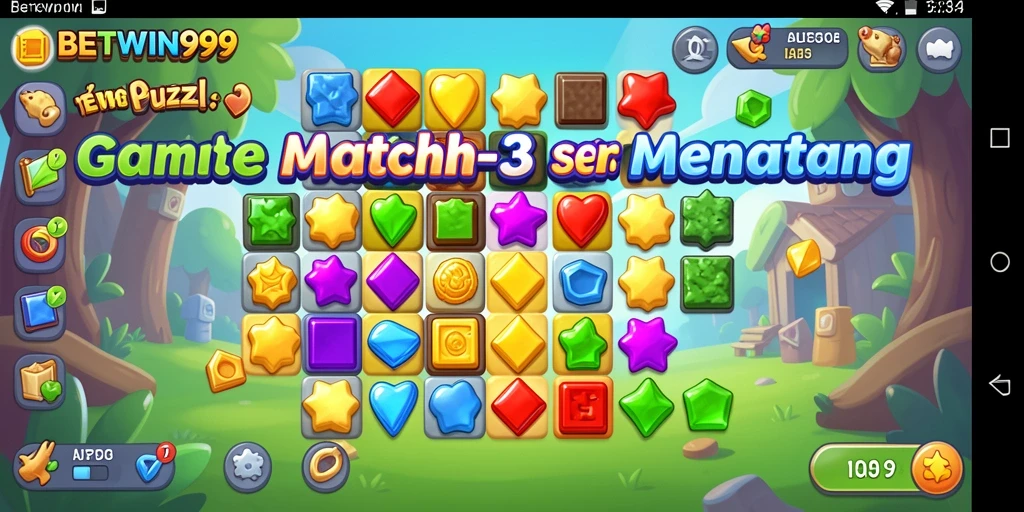 Screenshot BETWIN999 menampilkan aksi mencocokkan permata yang seru.