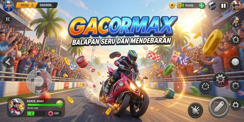 Tangkapan layar GACORMAX menampilkan balapan seru di trek yang menantang.