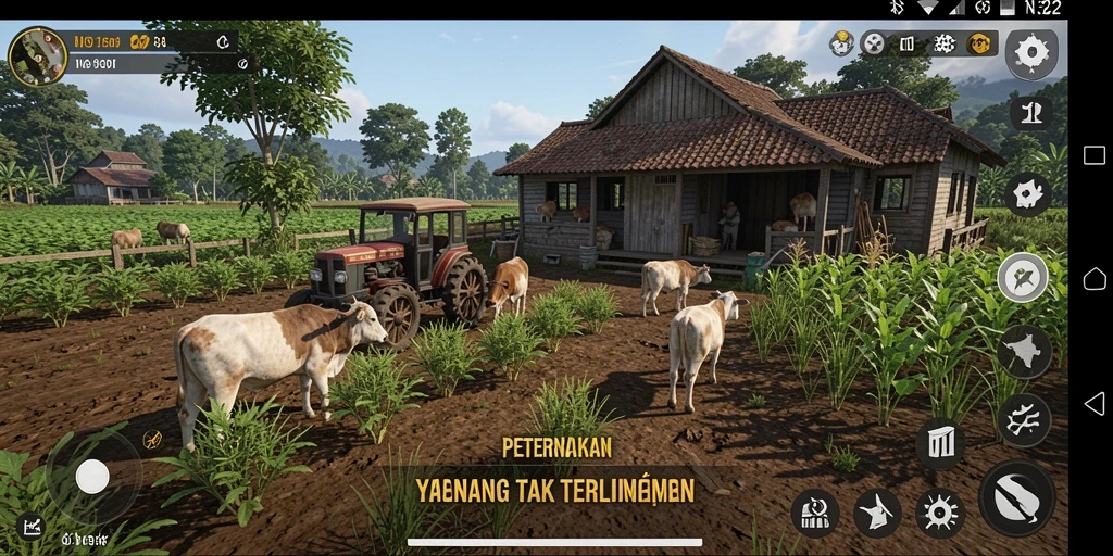 Screenshot N32 menunjukkan gameplay bertani dan beternak yang menarik.