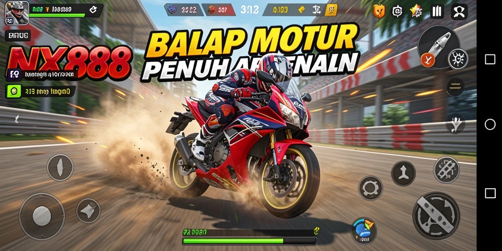 Gameplay NX888 yang mendebarkan saat balap motor.