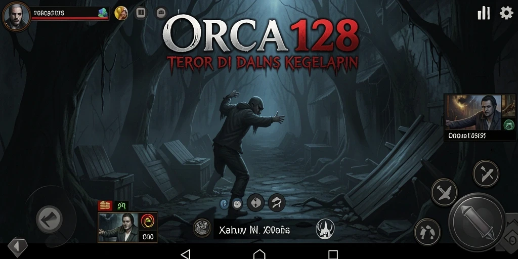 Tangkapan layar gameplay ORCA128 menampilkan suasana horor yang menyeramkan.