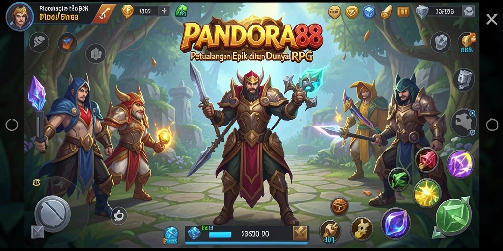 Screenshot PANDORA88 menampilkan pertarungan epik di dunia fantasi.