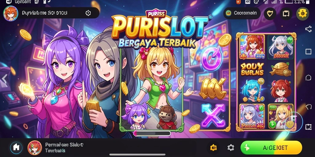 Screenshot gameplay PURISLOT menampilkan karakter Anime yang menawan dan fitur slot yang menarik.