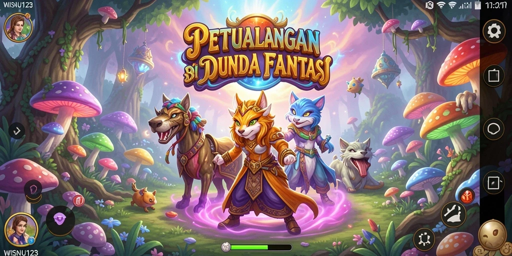 Tangkapan layar utama WISNU123 menampilkan aksi seru di dunia petualangan.